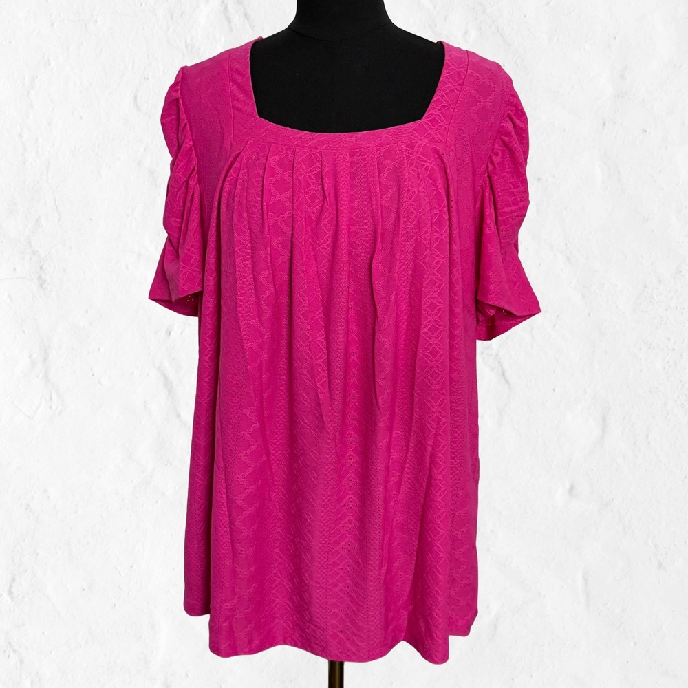 Dokotoo Blouse Womens 2XL Magenta Pink NEW Hollow Pleated Square Neck Top
